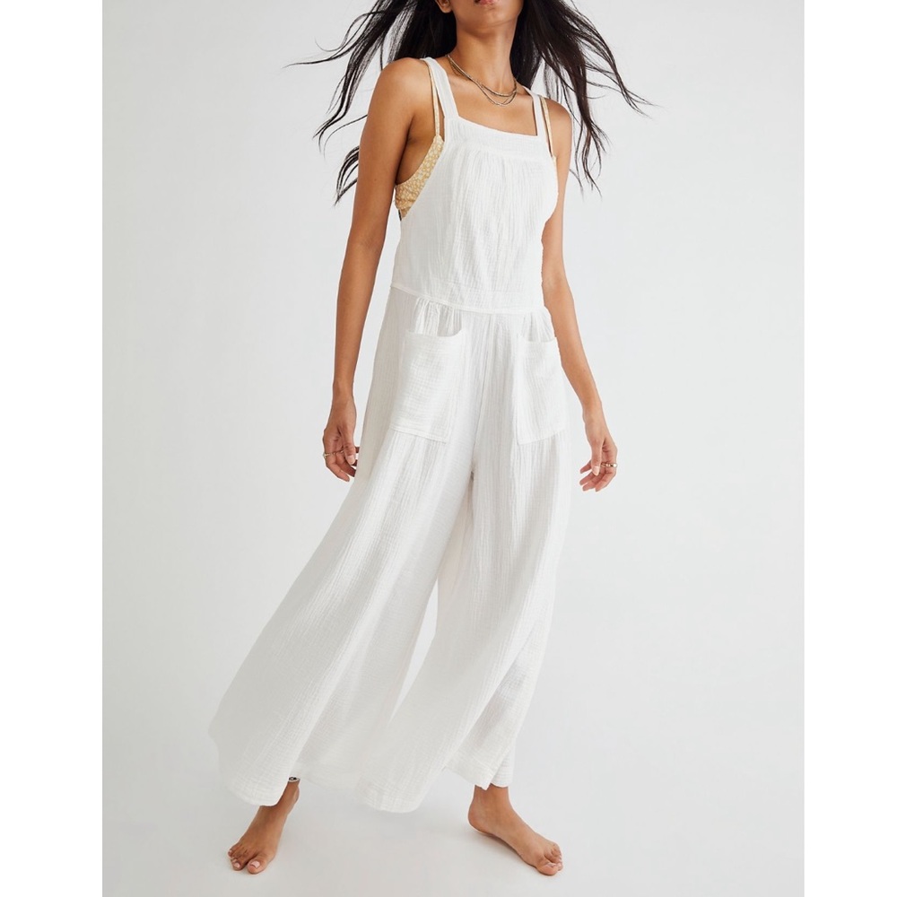 Free People Flowy Overalls / Romper with Tie Back and Wide Leg Pants in White